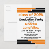 Invitation Carte Postale Orange & Black Bars Graduation Party (Devant / Derrière)