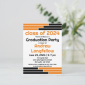 Invitation Carte Postale Orange & Black Bars Graduation Party (Debout devant)