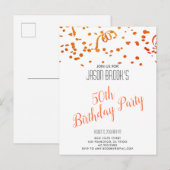 Invitation Carte Postale Orange Gold Parties scintillant Confetti Blanc 50e (Devant / Derrière)