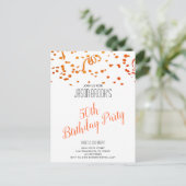 Invitation Carte Postale Orange Gold Parties scintillant Confetti Blanc 50e (Debout devant)