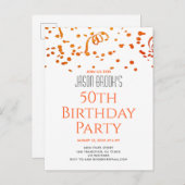 Invitation Carte Postale Orange Gold Parties scintillant Confetti Blanc 50e (Devant / Derrière)