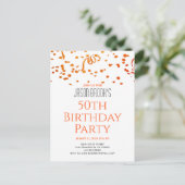 Invitation Carte Postale Orange Gold Parties scintillant Confetti Blanc 50e (Debout devant)