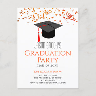 Invitation Carte Postale Orange Gold Parties scintillant Confetti Graduatio