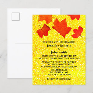 Invitation Carte Postale Orange Gold Parties scintillant - Feuilles d'autom