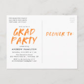Invitation Carte Postale Orange Paint Splatter Photo Graduation Party (Dos)