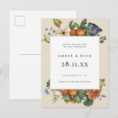 Invitation Carte Postale Orange Summer Floral Botanical Boho Enregistrer la (Devant / Derrière)