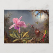 Invitation Carte Postale Orchidée de Cattleya et trois colibris par Heade (Devant)