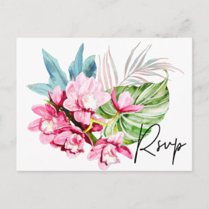Invitation Carte Postale Orchidée Isle, Palme rose RSVP avec choix de repas