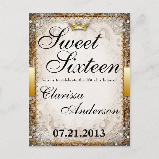 Invitation Carte Postale Ornate Fairytale Storybook Sweets sixteens Invitat (Devant)