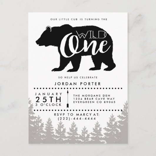 Invitation Carte Postale Ours de maman rustique | BABY SHOWER (Devant)