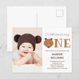 Invitation Carte Postale Ours Photo Animal Premier anniversaire