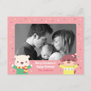 Invitation Carte Postale Ours polaire mignon et Otter Photo de Noël