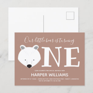 Invitation Carte Postale Ours Turner un animal mignon premier anniversaire