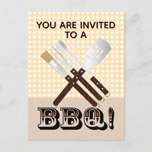 Invitation Carte Postale Outils de barbecue modernes sur En vichy (Devant)