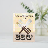 Invitation Carte Postale Outils de barbecue modernes sur En vichy (Debout devant)