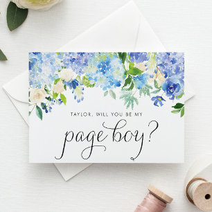 Invitation Carte Postale Page Blue Hydrangea et White Rose Garland Boy