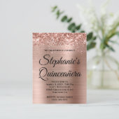 Invitation Carte Postale Pailleté Rose Gold Foil Quinceañera (Debout devant)