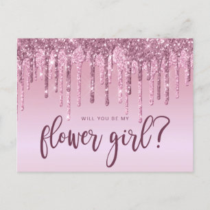 Invitation Carte Postale Paillettes en or rose, sauras-tu être ma demoisell