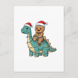 Invitation Carte Postale Pain d'épice chevauchant un dinosaure Santa Noël