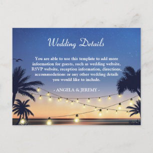 Invitation Carte Postale Palm Beach String Lights Détails du Mariage Boîtie