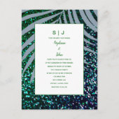 Invitation Carte Postale Palm Feuille Dusty Blue Parties scintillant Mariag (Devant)