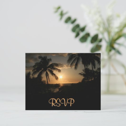 Invitation Carte Postale Palmier Ocean Sunset RSVP (Debout devant)