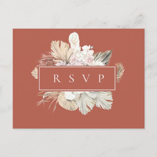 Invitation Carte Postale Palmiers Rouille Cadre Mariage RSVP Demande de Cha (Devant)