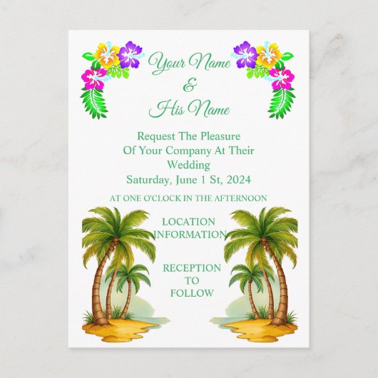 Invitation Carte Postale Palmiers tropicaux Thunder_Cove (Devant)