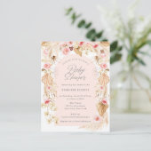 Invitation Carte Postale pampa boho avec baby shower d'arc rose fleuri invi (Debout devant)