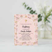 Invitation Carte Postale Pampas Christening florales rose or rose fille (Debout devant)