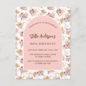 Invitation Carte Postale Pampas d'anniversaire fleurs d'herbe rose or rose (Devant)