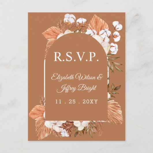 Invitation Carte Postale Pampas en terre cuite rustique Boho Pampas Arched  (Devant)