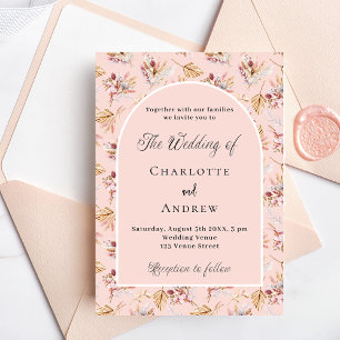 Invitation Carte Postale Pampas fleurs d'herbe rose or boho mariage 