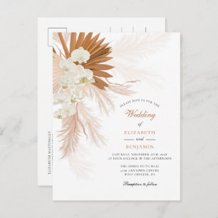 Invitation Carte Postale Pampas Grass Floral Tan Russe Mariage