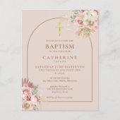 Invitation Carte Postale Pampas Grass Rose Or Arche Baptême Christening (Devant)
