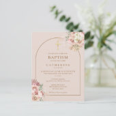 Invitation Carte Postale Pampas Grass Rose Or Arche Baptême Christening (Debout devant)