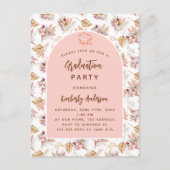 Invitation Carte Postale Pampas herbe fleurs rose or fête de graduation (Devant)