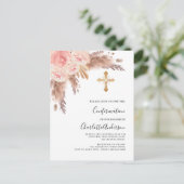 Invitation Carte Postale Pampas herbe rose or rose croix confirmation (Debout devant)