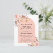 Invitation Carte Postale Pampas herbe rose rougir première communion sainte (Debout devant)
