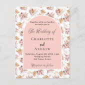 Invitation Carte Postale Pampas herbes fleurs rose or boho mariage (Devant)