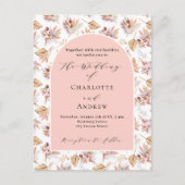 Invitation Carte Postale Pampas herbes fleurs rose or boho script mariage (Devant)