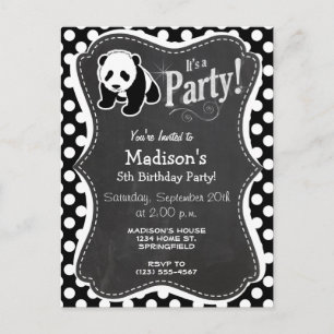 Invitation Carte Postale Panda sur les Pois noirs et blancs