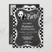 Invitation Carte Postale Panda sur les Pois noirs et blancs (Devant / Derrière)