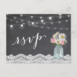 Invitation Carte Postale Panneaux de tableau noir Mason Jar Mariage floral 