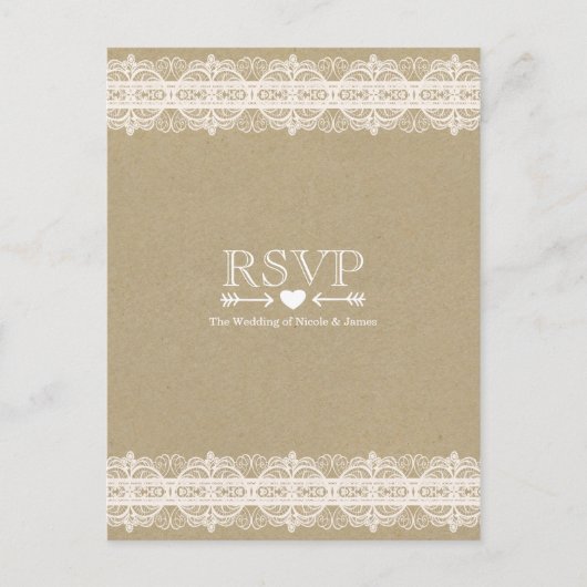 Invitation Carte Postale Papier Brown & dentelle Naturelle Rustique Mariage (Devant)