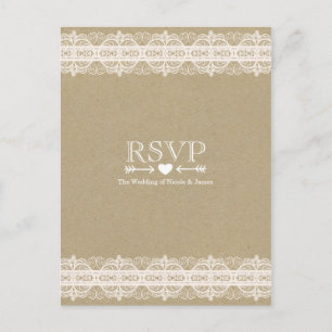 Invitation Carte Postale Papier Marron & Lace Réponse de Mariage Rustique N
