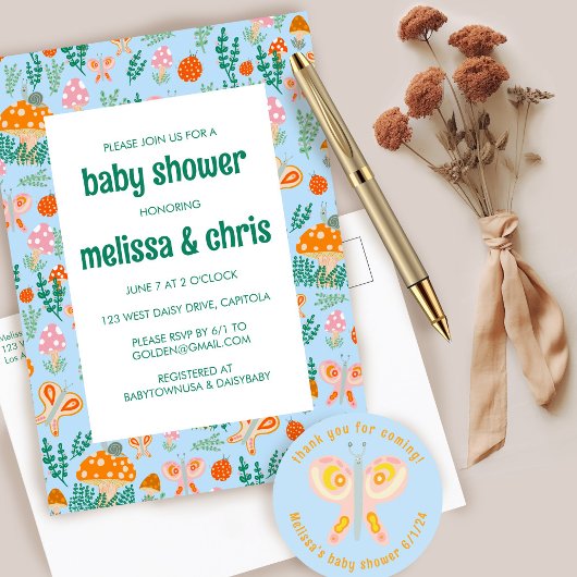 Invitation Carte Postale Papillon de champignons d'escargot mou BABY SHOWER
