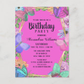 Invitation Carte Postale Papillon floral rose vif Anniversaire (Devant)