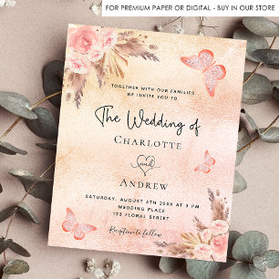 Invitation Carte Postale papillon mariage pampas herbe blush boho