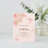 Invitation Carte Postale Papillon pampas herbe rose fille Baby shower (Debout devant)